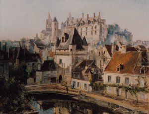 Slottet Loches och Porte des Cordeliers, utsikt från spinneriet