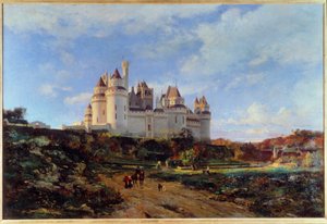 Utsikt över slottet Pierrefonds i Oise-målningen av Emmanuel Lansyer (1835-1893) Beauvais från 1800-talet. Musée Departemental de l
