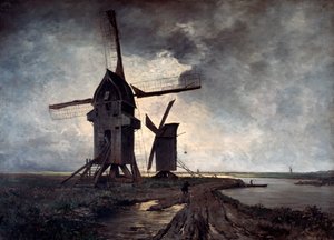Väderkvarnar i det omgivande landskapet i Lille, 1877.