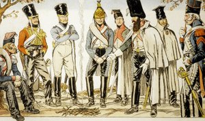 Armee Francaise 1810 från vänster till höger häst-leger-lancier Houzard-ryttare Dutrain Drake