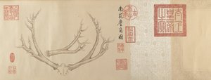 Två målningar av hjorthorn, daterade 1762 och 1767. av Emperor Qianlong