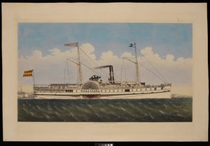 S.S. Villa Clara med utsikt över New York (litografi, färglagd) av Endicott Endicott
