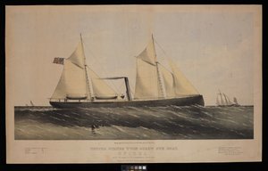 Amerikansk båt med två skruvkanoner. Spirea. Byggd av Saml H Pouk Fairhaven Conn. 1864... (litografi, färglagd) av Endicott Endicott