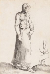 Kostymtallrik: Kvinna med huvplagg, ca. 1557-58. av Enea Vico