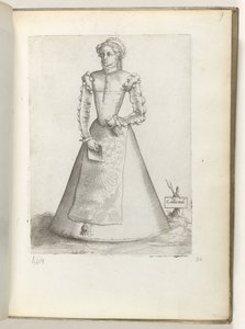 Galla mul(ier) (titel på objekt) En gift kvinna från Frankrike, klädd i mode från ca 1550 Diversarum gentium nostrae aetatis habitus (serietitel) av Enea Vico