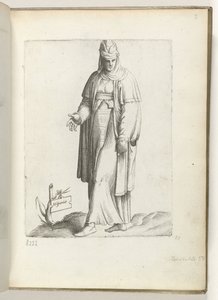 Spanien (titel på objekt) Vrouw i spanska kläder. ca. 1550 The Atttitudes of different Nations of Our Age (serietitel) av Enea Vico