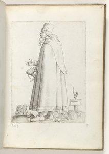 Spanska (titel på objekt) Oude man, to links, in Spanishe klädsel. ca. 1550 Attityderna hos olika nationer i vår tid (serietitel) av Enea Vico