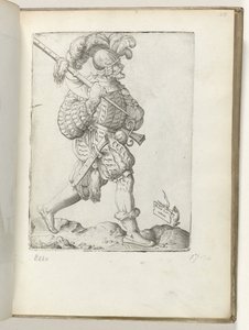 Tysk soldat (titel på objekt) tyska soldater, klädda enligt mode av ca. 1550 The Atttitudes of different Nations of Our Age (serietitel) av Enea Vico