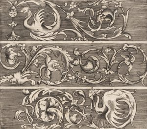 Tre friser med prydnadsblad, ca. 1541-43. av Enea Vico