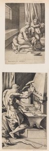 Venus vid hennes toalett och Vulcan Working at His Forge, ca. 1546. av Enea Vico