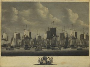 Flottan lämnar hamnen i Vlissingen, 1804 av Engel Hoogerheyden