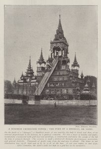 Ett burmesiskt kremeringstorn, en Hpongyis bål eller helgon av English Photographer