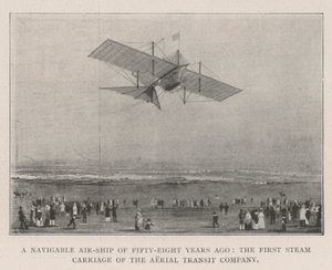 Ett navigerbart luftfartyg för femtioåtta år sedan, den första ångvagnen från Aerial Transit Company av English Photographer