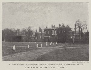 En ny offentlig besittning, Rangers Lodge, Greenwich Park, övertagen av landstinget av English Photographer