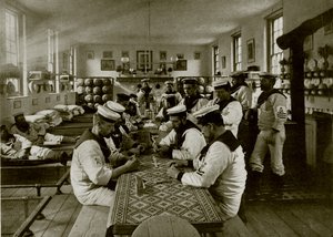 Ett rum i Naval Barracks, Whale Island, Portsmouth (s/v foto) av English Photographer
