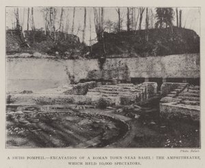 En schweizisk Pompeji, utgrävning av en romersk stad nära Basel, amfiteatern, som rymde 10 000 åskådare av English Photographer