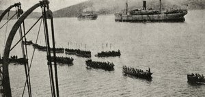 En landstigningsstyrka som lämnade transporterna till stranden under Gallipoli-kampanjen, från 
