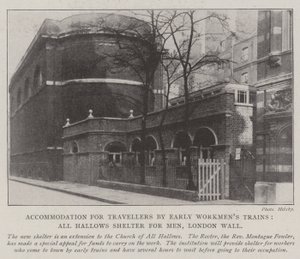 Boende för resenärer med Early Workmens-tåg, All Hallows Shelter for Men, London Wall av English Photographer