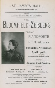 Annons för en konsert av Fannie Bloomfield-Zeisler av English Photographer