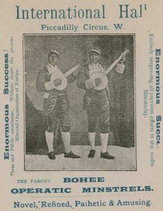 Annons för de berömda Bohee Operatic Minstrels av English Photographer