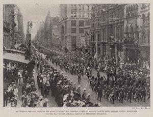 Australian Memorial Service för drottning Victoria, Imperial Guard of Honor som passerar längs Collins Street, Melbourne, på väg till minnesgudstjänsten i utställningsbyggnaderna av English Photographer