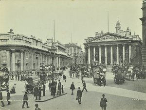 Bank of England och Royal Exchange, Threadneedle Street, City of London, 1890 av English Photographer