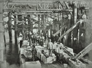 Blackfriars Bridge: byggnadsarbetare, 1869 av English Photographer