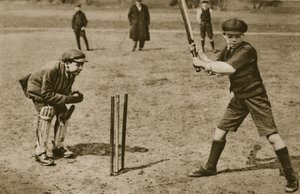 Pojkar som spelar cricket, Parliament Hill Fields (sepiafoto) av English Photographer