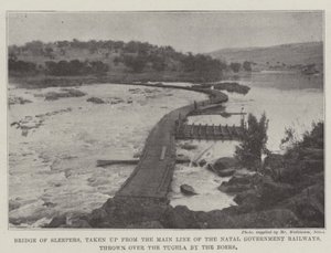 Bridge of Sleepers, upptagen från huvudlinjen för Natal Government Railways, kastad över Tugela av boerna av English Photographer