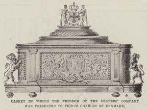 Kist i vilken Freedom of the Drapers Company överlämnades till prins Charles av Danmark av English Photographer