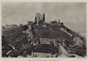 Corfe Castle, från Church Tower, Dorsetshire