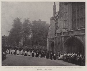 Dr Randall Davidson, den nya biskopen av Winchester, på tronen, procession från St Lawrence-kyrkan till katedralen av English Photographer