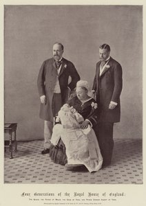 Fyra generationer av kungahuset i England, drottningen, prinsen av Wales, hertigen av York och prins Edward Albert av York