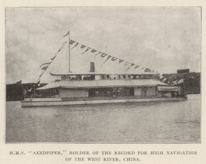 HMS Sandpiper, innehavare av rekordet för hög navigering av West River, Kina av English Photographer