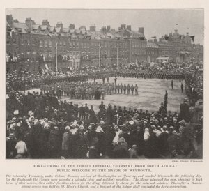 Dorset Imperial Yeomanrys hemkomst från Sydafrika, offentligt välkomnande av borgmästaren i Weymouth av English Photographer