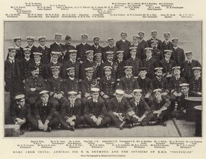Hemma från Kina, amiral Sir E H Seymour och officerarna på HMS Centurion