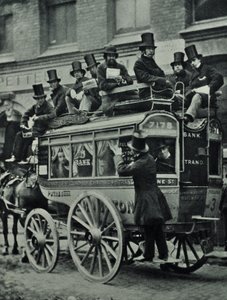 Hästdragen omnibus från London Bridge Railway med passagerare, 1880 av English Photographer