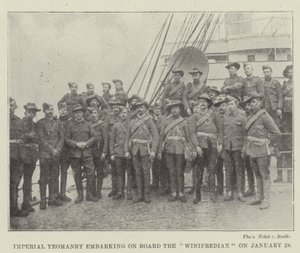 Imperial Yeomanry går ombord på Winifredian den 28 januari av English Photographer
