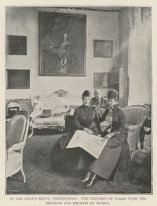 I Czars Study, Fredensborg, prinsessan av Wales med kejsaren och kejsarinnan av Ryssland av English Photographer