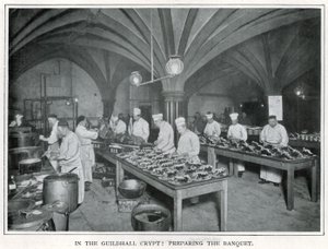 In the Guildhall Crypt: Preparing the Banquet (s/v foto) av English Photographer