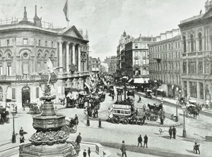 London Pavilion, Piccadilly Circus, Westminster LB: tittar österut, 1896 av English Photographer