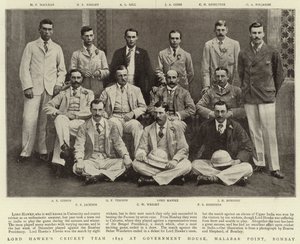 Lord Hawkes Cricket Team 1892 på Government House, Malabar Point, Bombay av English Photographer