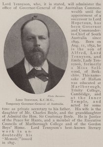 Lord Tennyson, KCMG, Australiens tillfälliga generalguvernör av English Photographer