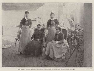 Miss Norman, Lady Superintendent och Nursing Sisters, ombord på Hospital-Ship Trojan av English Photographer