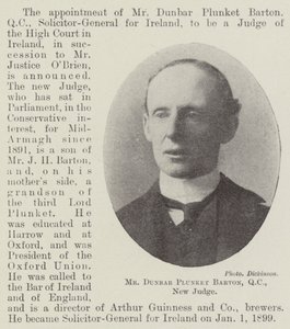 Mr Dunbar Plunket Barton, QC, ny domare av English Photographer