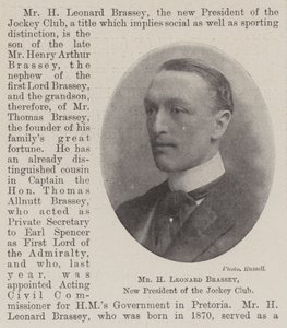 Mr H Leonard Brassey, ny ordförande för jockeyklubben av English Photographer
