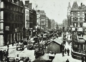 New Bridge Street, med utsikt över Ludgate Circus, City of London, 1890 av English Photographer