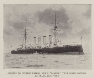 Beställd till Chinese Waters, HMS Diadem, Twin Screw Cruiser, 1:a klass, 11 000 ton av English Photographer
