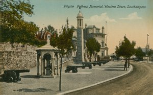 Pilgrim Fathers Memorial, Western Shore, Southampton. Vykort skickat 1913. av English Photographer