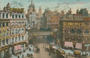 Vykort från Ludgate Circus, London, skickat 1913 (handfärgat foto) av English Photographer
